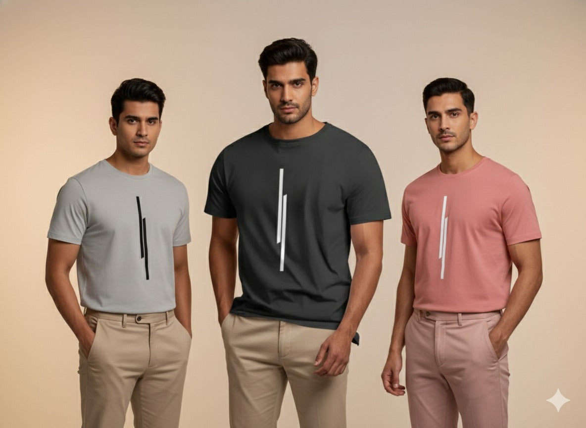 Men’s Round Neck Graphic Printed T-Shirts Combo Pack of 3- GO