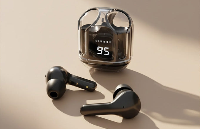 Transparent Ultrapods Max TWS Earbuds with LED Display Case-GO