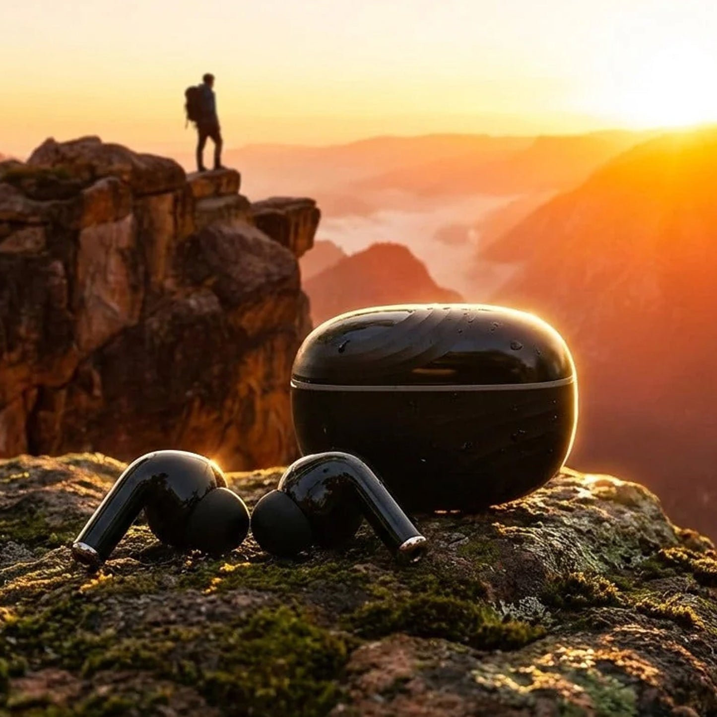 Pure Black Earbuds with Deep Bass, Quad Mic & 48H Playback