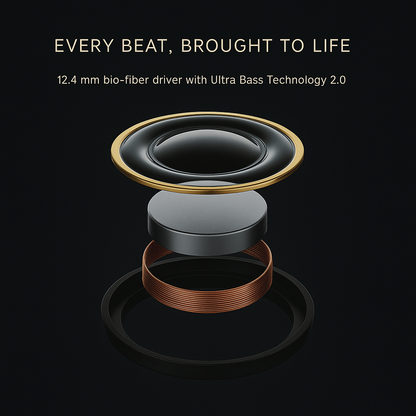 CTRL8 CMT Ultra Pro true wireless earbuds featuring 12.4 mm bio-fiber driver with Ultra Bass Technology 2.0