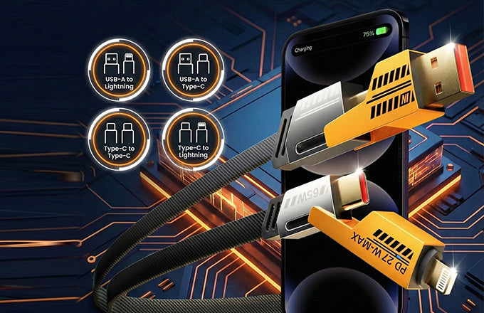 4 in 1 Cable | Gold Plated Ports | Ultra Fast Charging & Data Transfer | Supporting Thunderbolt, Type C, Lightning, Type A for All Phones & Laptop - image 3