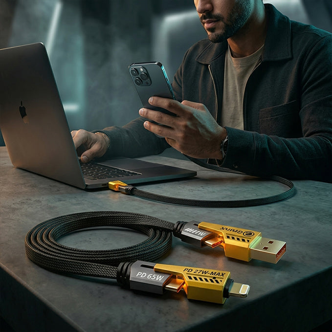 4 in 1 Cable | Gold Plated Ports | Ultra Fast Charging & Data Transfer | Supporting Thunderbolt, Type C, Lightning, Type A for All Phones & Laptop