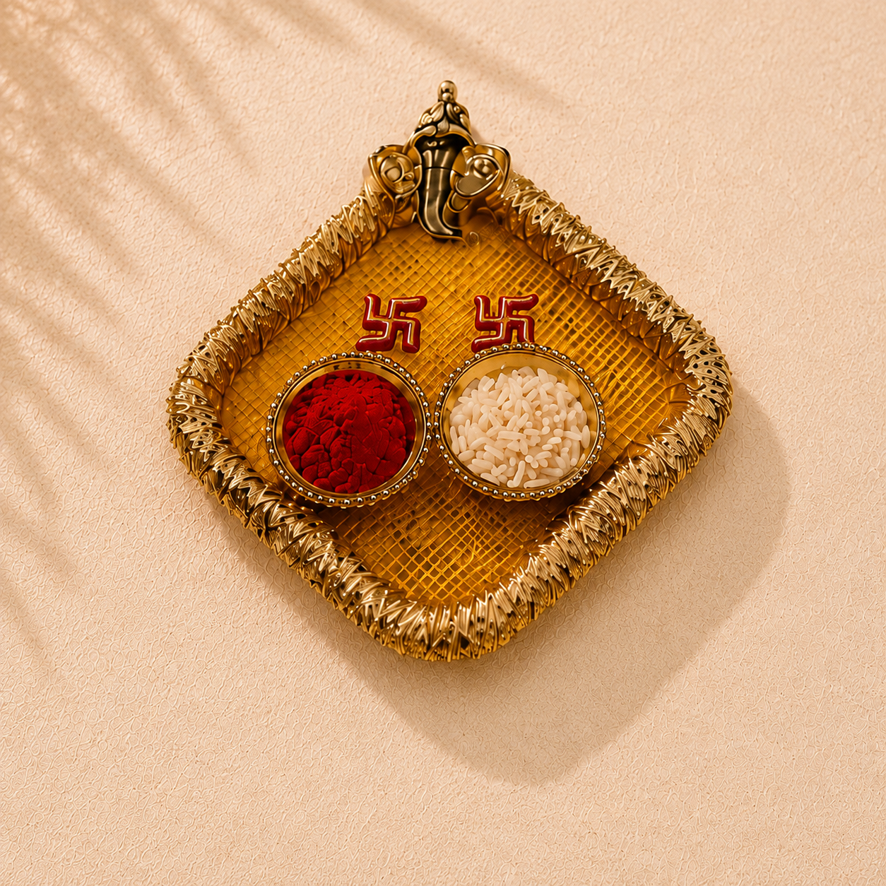 Premium Rudraksha Rakhi Combo with Decorative Pooja Thali & Kashmiri Saffron- MKC