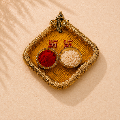 Premium Rudraksha Rakhi Combo with Decorative Pooja Thali & Kashmiri Saffron- MKC