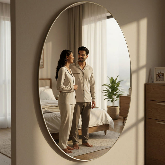 Crystal View Oval Decorative Wall Mirror with Modern Finish