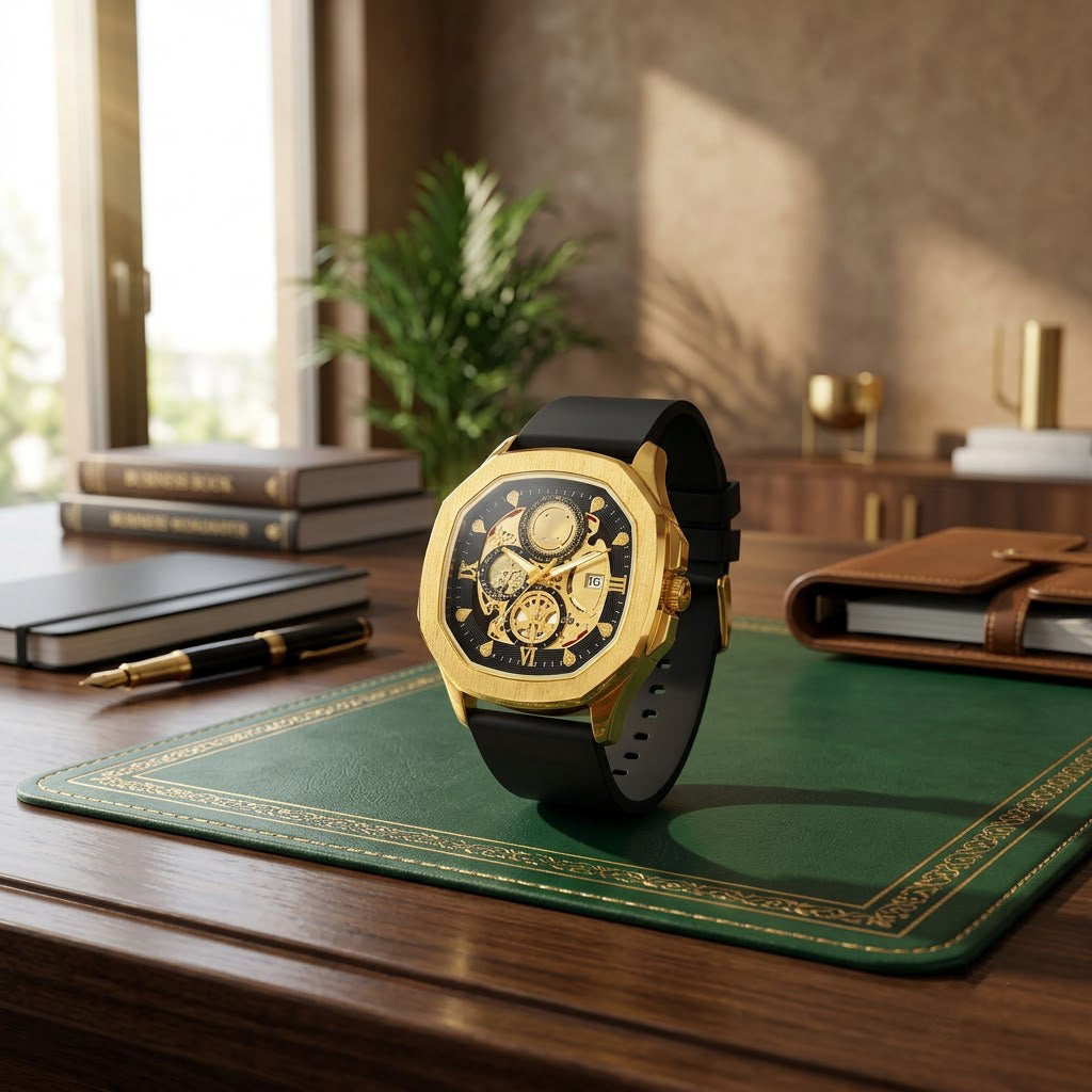 Quad Luxe Skeleton Golden Watch