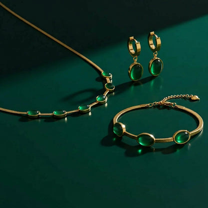 Green Crystal Jewellery Set with Pendant, Earrings & Bracelet