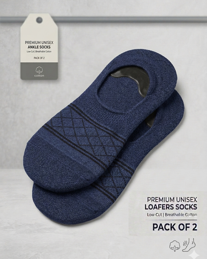 Gogear Premium Unisex No-Show Socks pack of 2 sets made with breathable cotton in navy blue