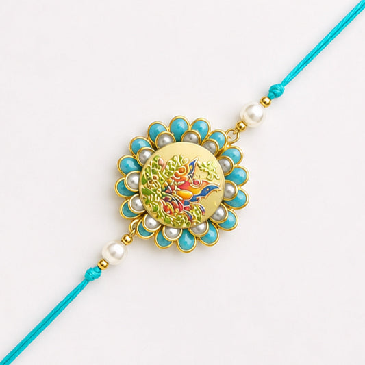 Turquoise Peacock Meenakari Dial Rakhi- MKC