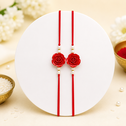 Elegant Red Rose & Pearl Thread Rakhi- MKC