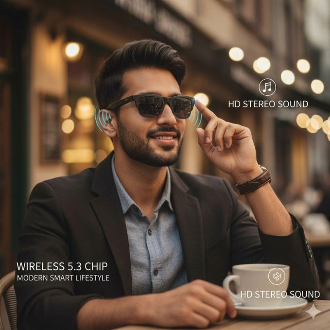 Smart Bluetooth Audio Glasses - Sunglasses with Built-in Mic & Speakers, Open Ear Wireless Headphones Smart Glasses for Adults, Solar-Powered Smart Sunglasses
