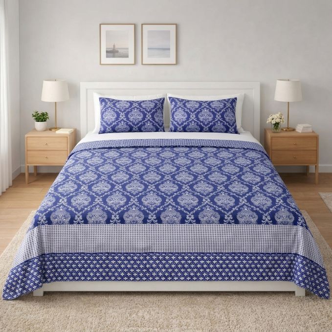 Soft Cotton Double Bedsheet Set with 2 Pillow Covers-GO