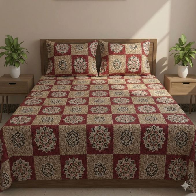 Soft Cotton Double Bedsheet Set with 2 Pillow Covers