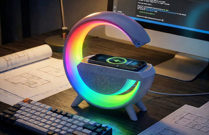 G-Shape Bluetooth Speaker Lamp with Wireless Charger