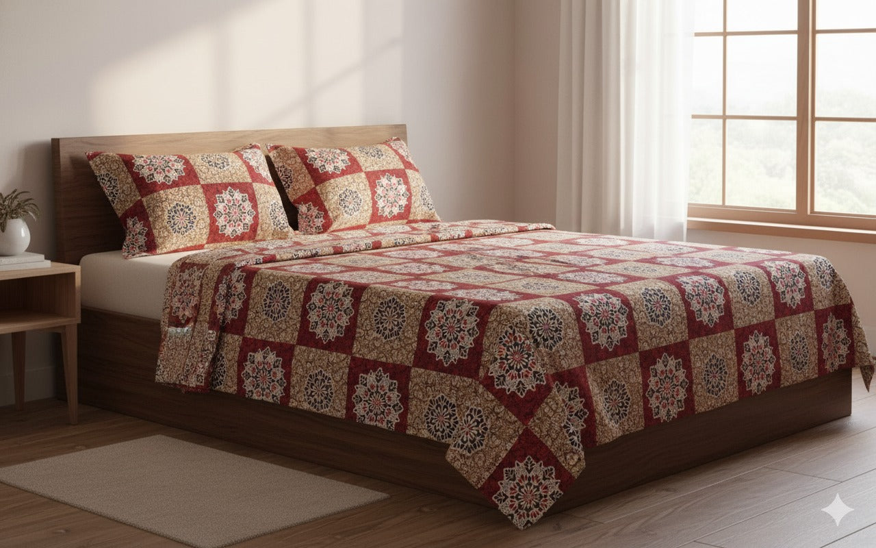 Soft Cotton Double Bedsheet Set with 2 Pillow Covers