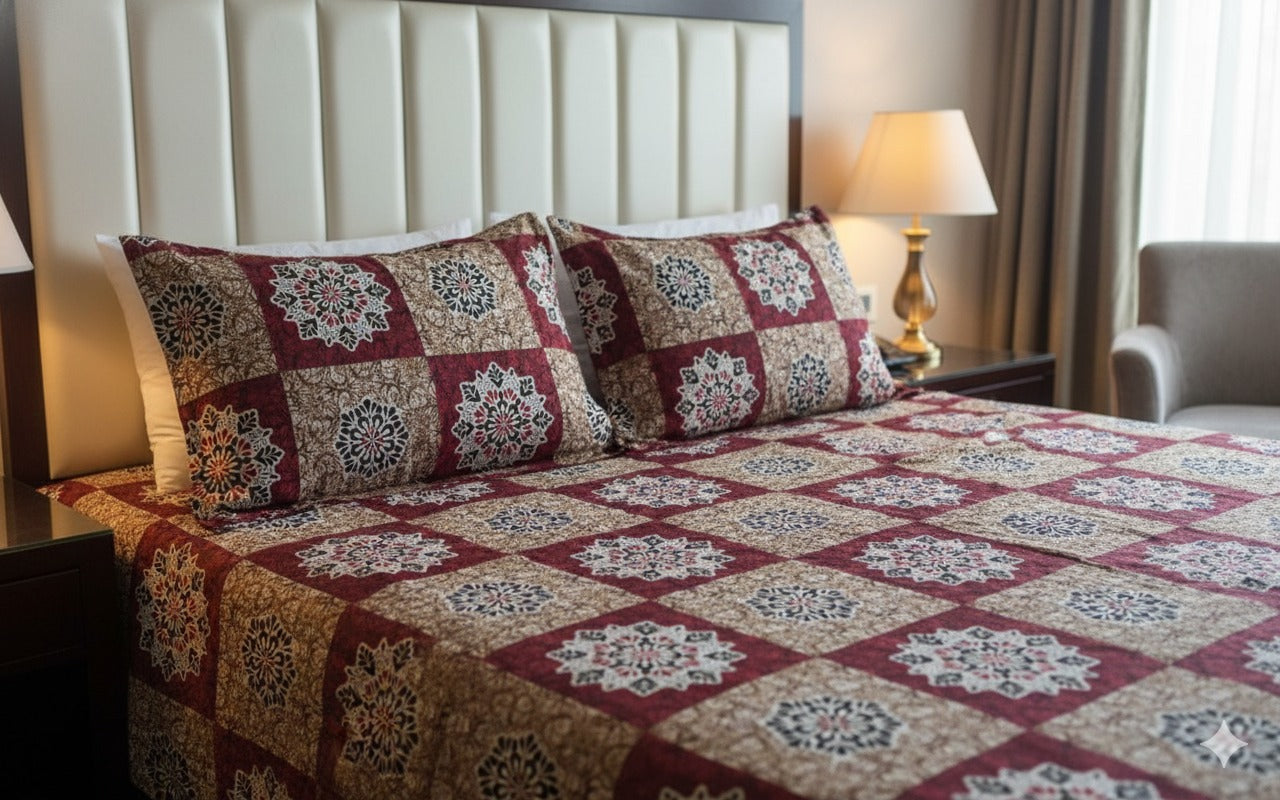 Cotton Double Bedsheet With 2 Pillow Covers