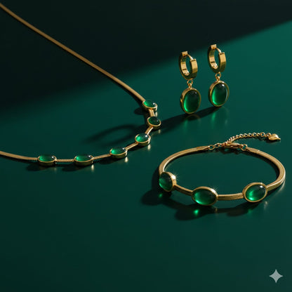 Green Crystal Jewellery Set with Pendant, Earrings & Bracelet