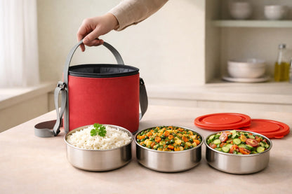Round Lunch Box – 3 Bowl Set (200 ml Each) with Carry Bag - image 4