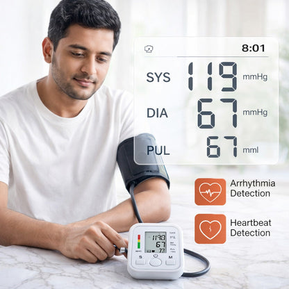 BP Machine Digital Automatic for Home Use | Blood Pressure Monitor with Voice, Large Display, Accurate Upper Arm Cuff for Adults & Elderly (DMBP03-O)