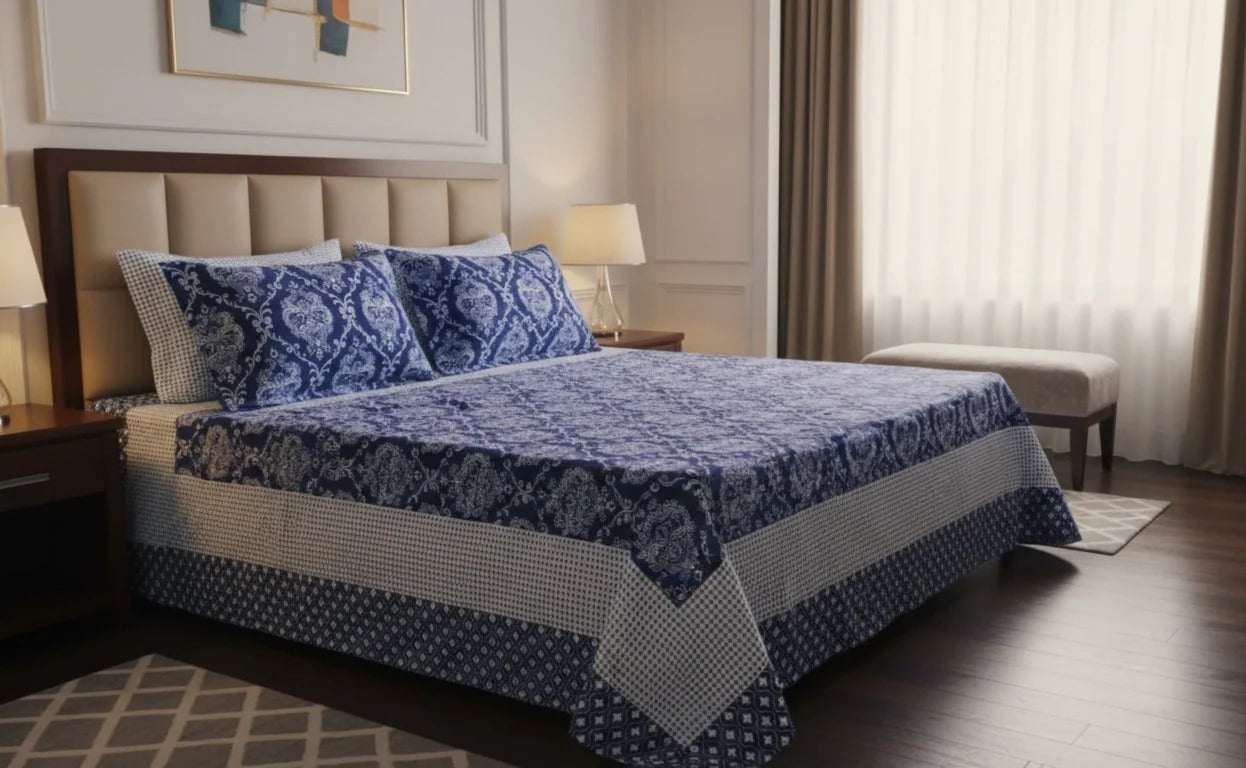 Soft Cotton Double Bedsheet Set with 2 Pillow Covers-GO - image 4
