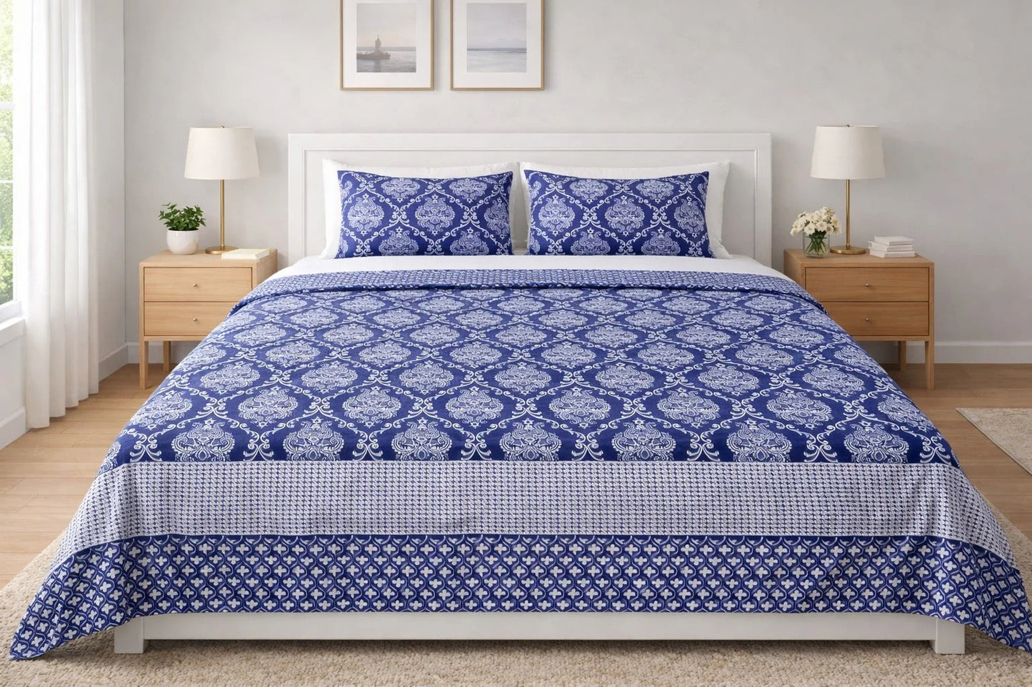 Soft Cotton Double Bedsheet Set with 2 Pillow Covers-GO