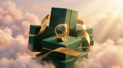 Analogue Gold Band Elegant Ring Watch in Gold Strap with Malachite Dial