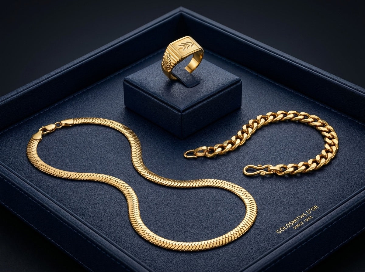 Men's Luxury Gold Trio Set-Chain-Bracelet-Ring-V
