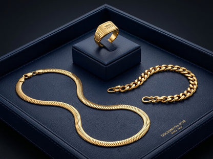 Men's Luxury Gold Trio Set-Chain-Bracelet-Ring-V