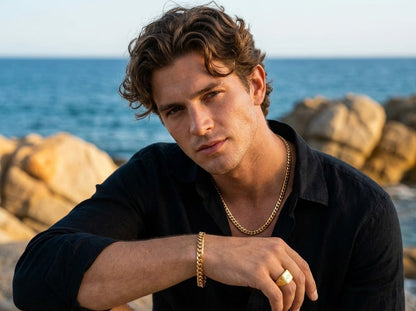 Men's Luxury Gold Trio Set-Chain-Bracelet-Ring-V