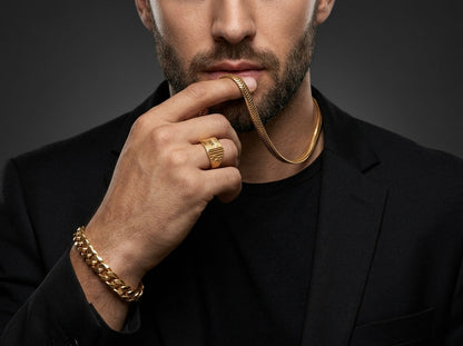 Men's Luxury Gold Trio Set-Chain-Bracelet-Ring-V