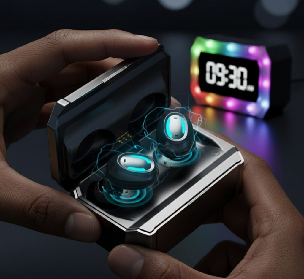 Wireless Bluetooth Earbuds with Powerbank Case and Display Clock