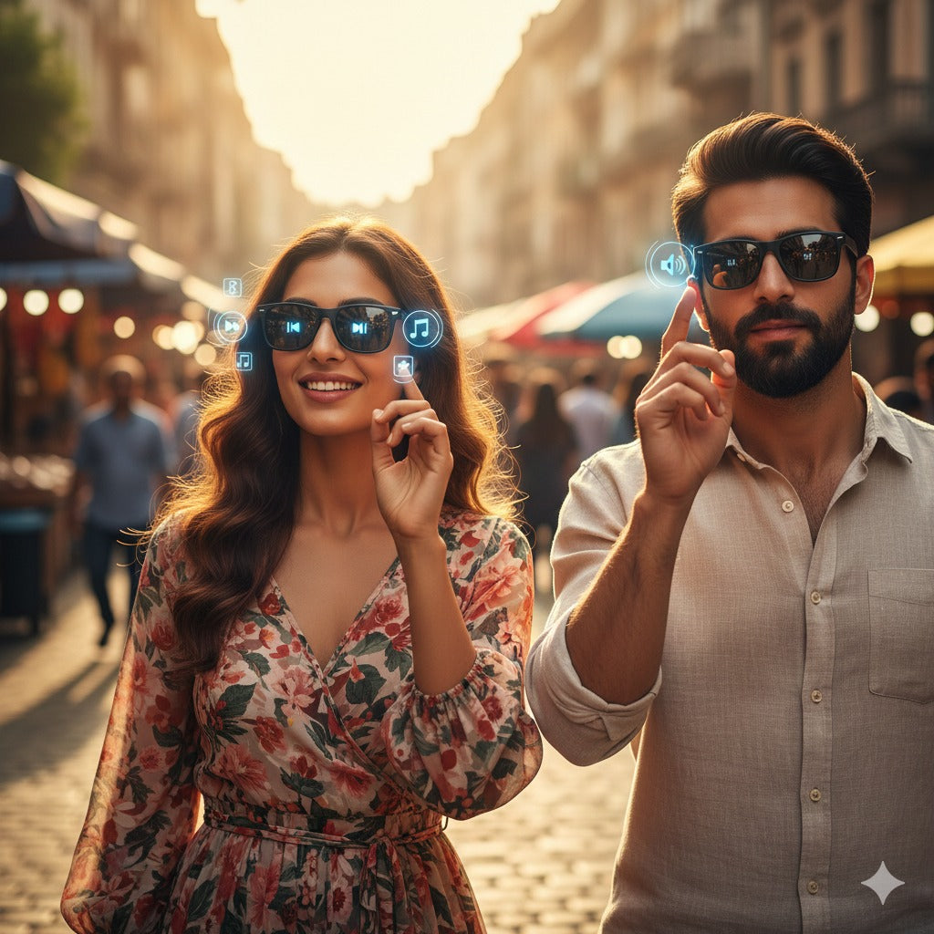 Smart Bluetooth Audio Glasses - Sunglasses with Built-in Mic & Speakers, Open Ear Wireless Headphones Smart Glasses for Adults, Solar-Powered Smart Sunglasses