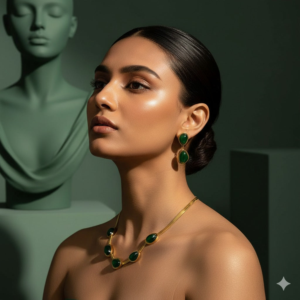 Green Crystal Jewellery Set with Pendant, Earrings & Bracelet