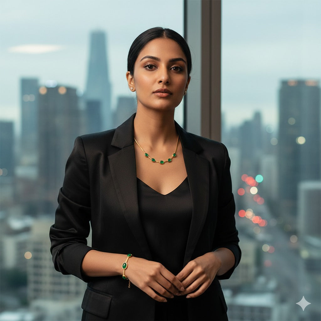 Green Crystal Jewellery Set with Pendant, Earrings & Bracelet