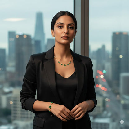 Green Crystal Jewellery Set with Pendant, Earrings & Bracelet