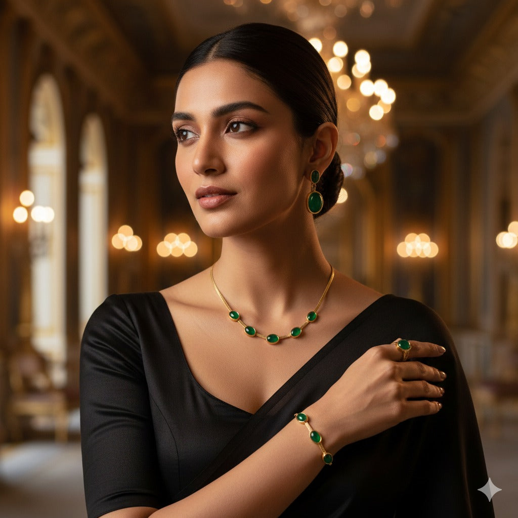 Green Crystal Jewellery Set with Pendant, Earrings & Bracelet