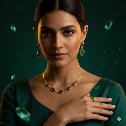 Green Crystal Jewellery Set with Pendant, Earrings & Bracelet