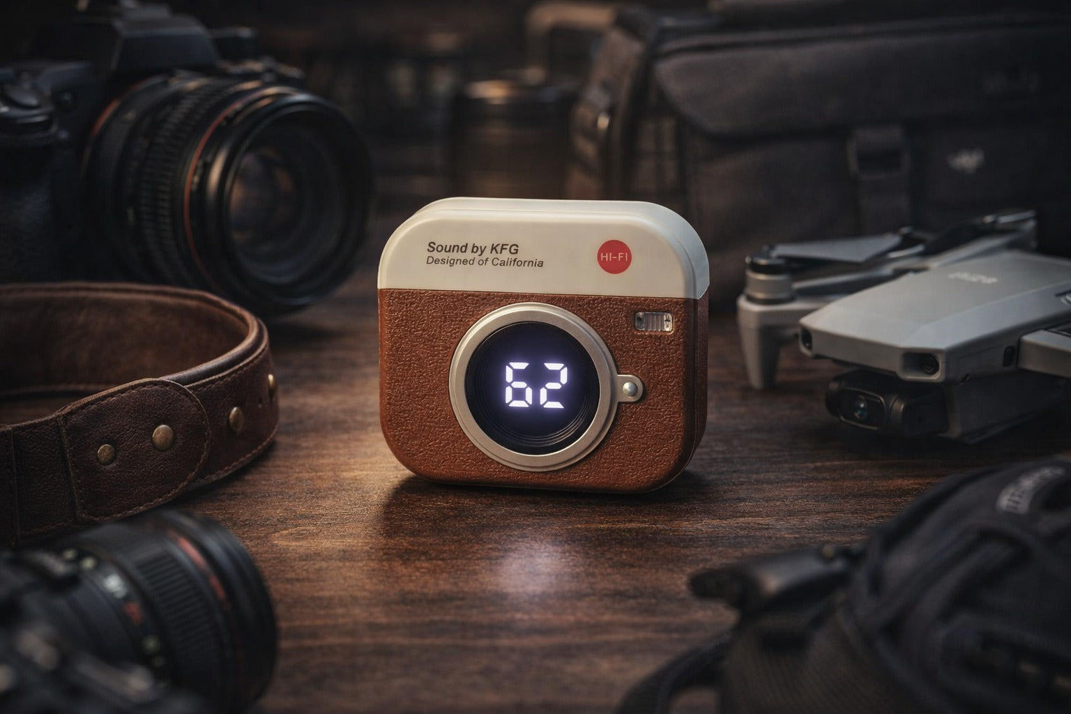 Retro Camera Design Portable Hi-Fi Bluetooth Speaker with TWS Wireless Earbuds (Brown) - image 5