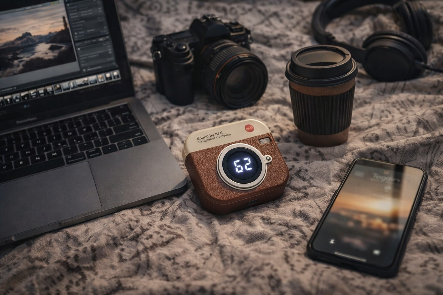 Retro Camera Design Portable Hi-Fi Bluetooth Speaker with TWS Wireless Earbuds (Brown) - image 7